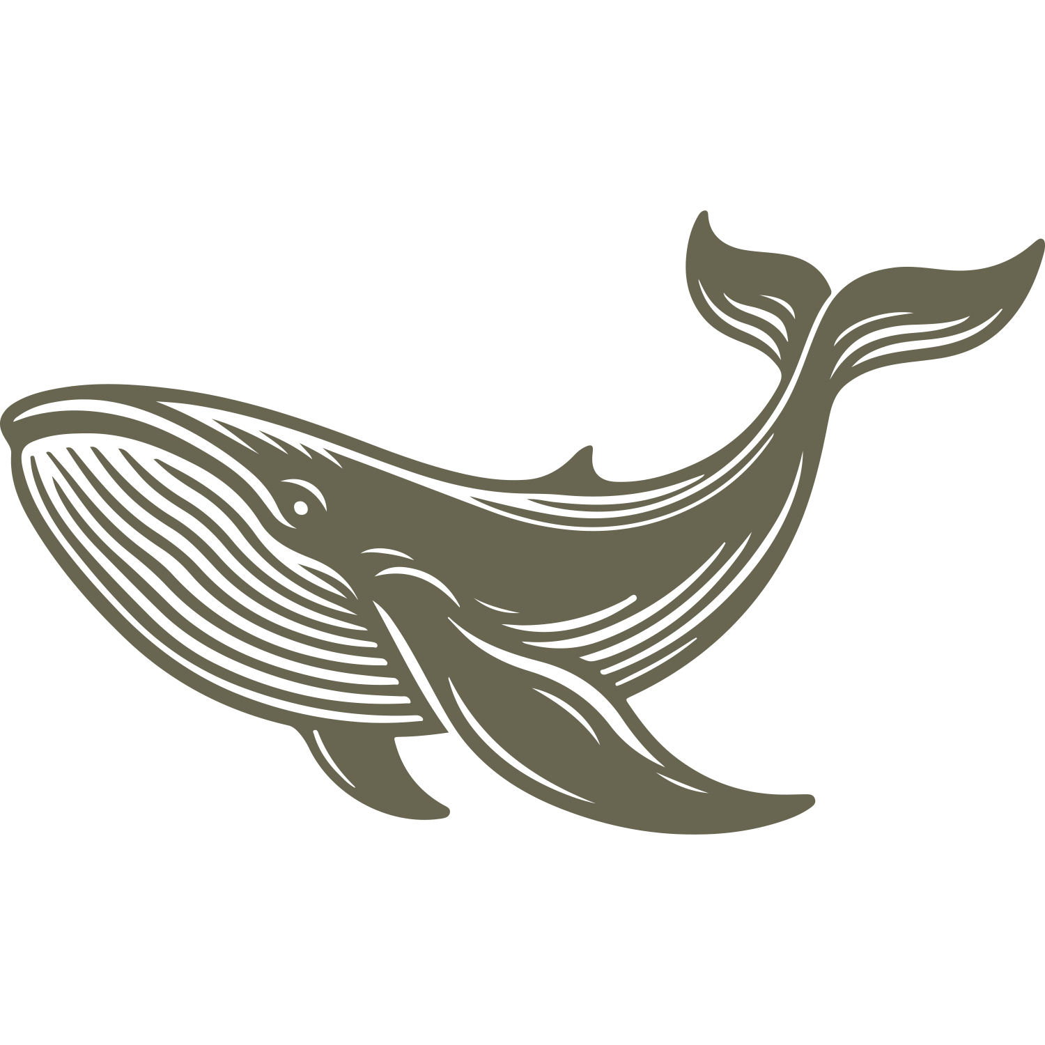 Graceful whale illustration in Delrin leather stamp form, featuring flowing lines and detailed fins—perfect for ocean-inspired leatherwork, marine-themed gifts, or coastal accessories.