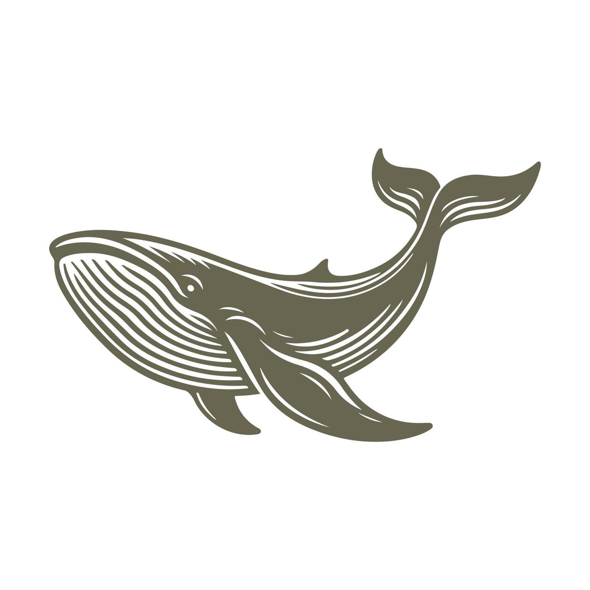 Graceful whale illustration in Delrin leather stamp form, featuring flowing lines and detailed fins—perfect for ocean-inspired leatherwork, marine-themed gifts, or coastal accessories.