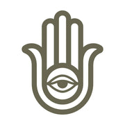 Stylized Hamsa hand design with central eye, crafted into a Delrin leather stamp—symbolizing protection, good fortune, and spiritual guidance in leather projects.