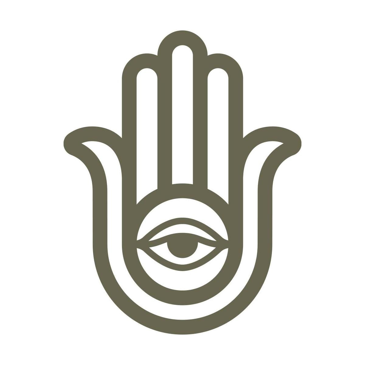 Stylized Hamsa hand design with central eye, crafted into a Delrin leather stamp—symbolizing protection, good fortune, and spiritual guidance in leather projects.