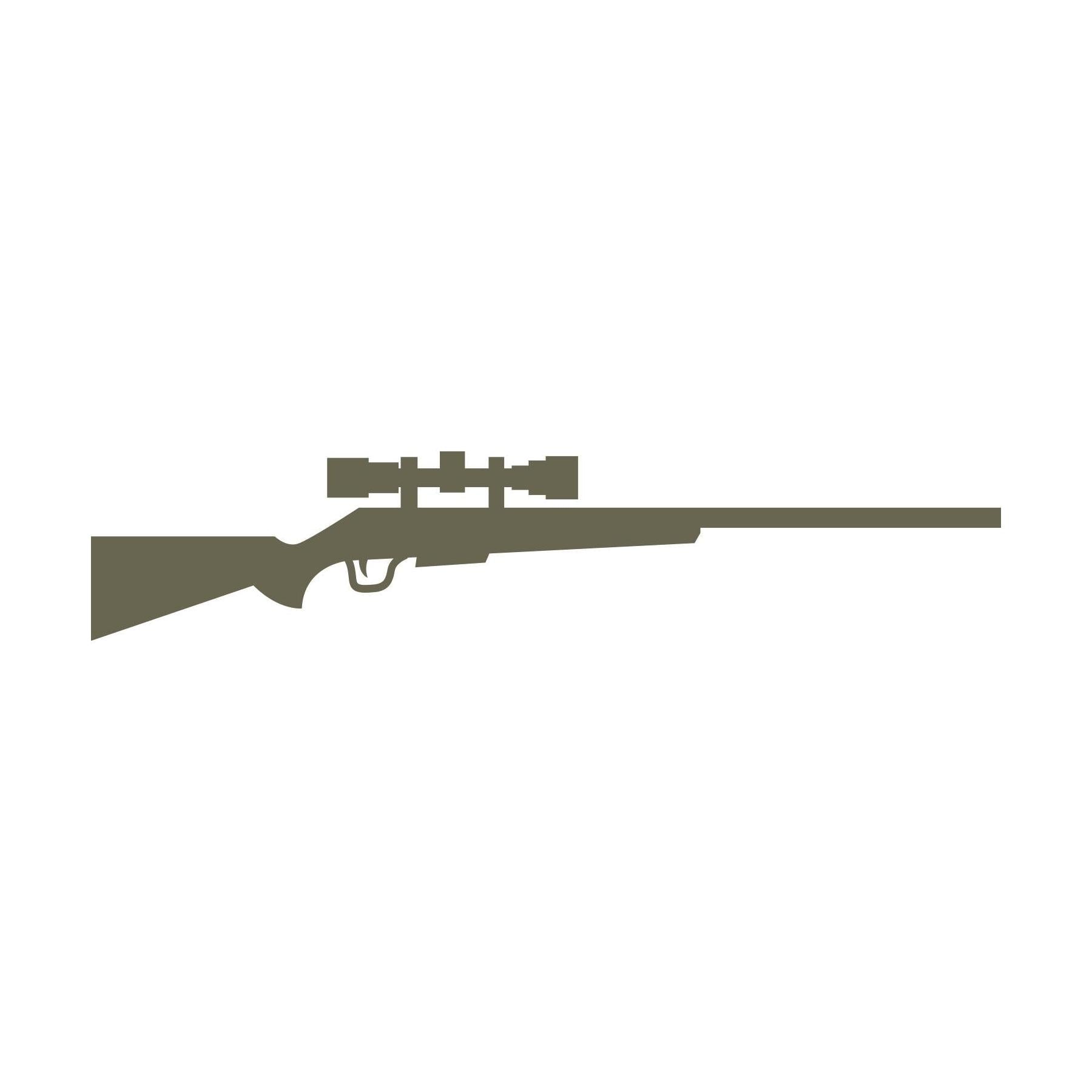 Delrin leather stamp design featuring a scoped hunting rifle in a clean, minimal silhouette.