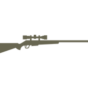 Delrin leather stamp design featuring a scoped hunting rifle in a clean, minimal silhouette.