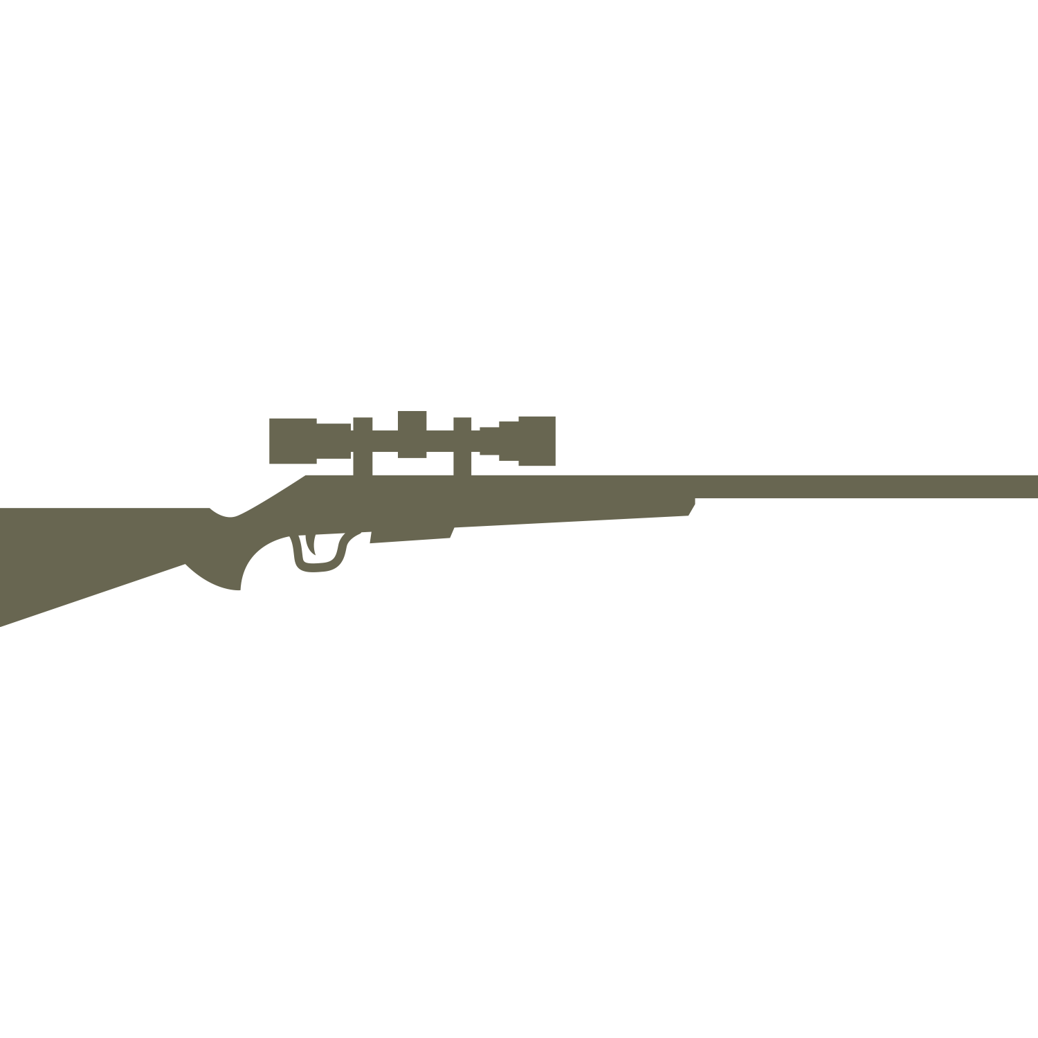 Delrin leather stamp design featuring a scoped hunting rifle in a clean, minimal silhouette.