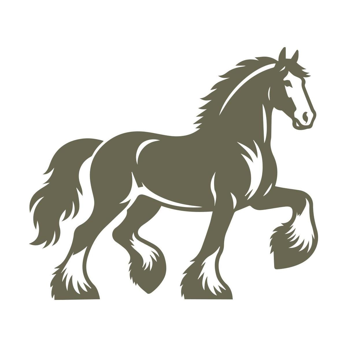 Majestic clydesdale horse design featuring a strong, muscular build, flowing mane, and distinctive feathered hooves.