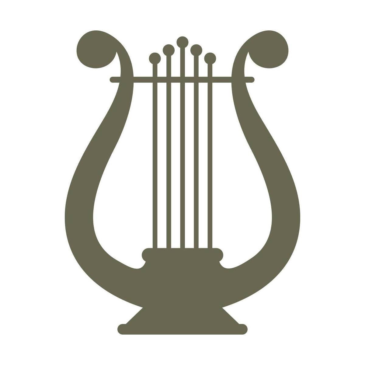 Elegant lyre design featuring symmetrical curves and multiple strings in a clean, minimalist silhouette.