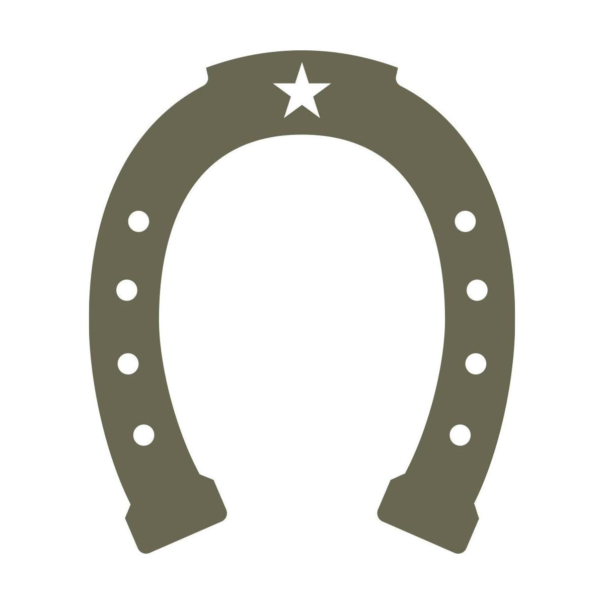 Classic horseshoe design featuring a star at the top and evenly spaced nail holes, symbolizing luck and Western heritage.