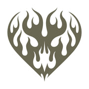Tribal-style flaming heart design featuring symmetrical flame motifs in a bold, stylized shape.