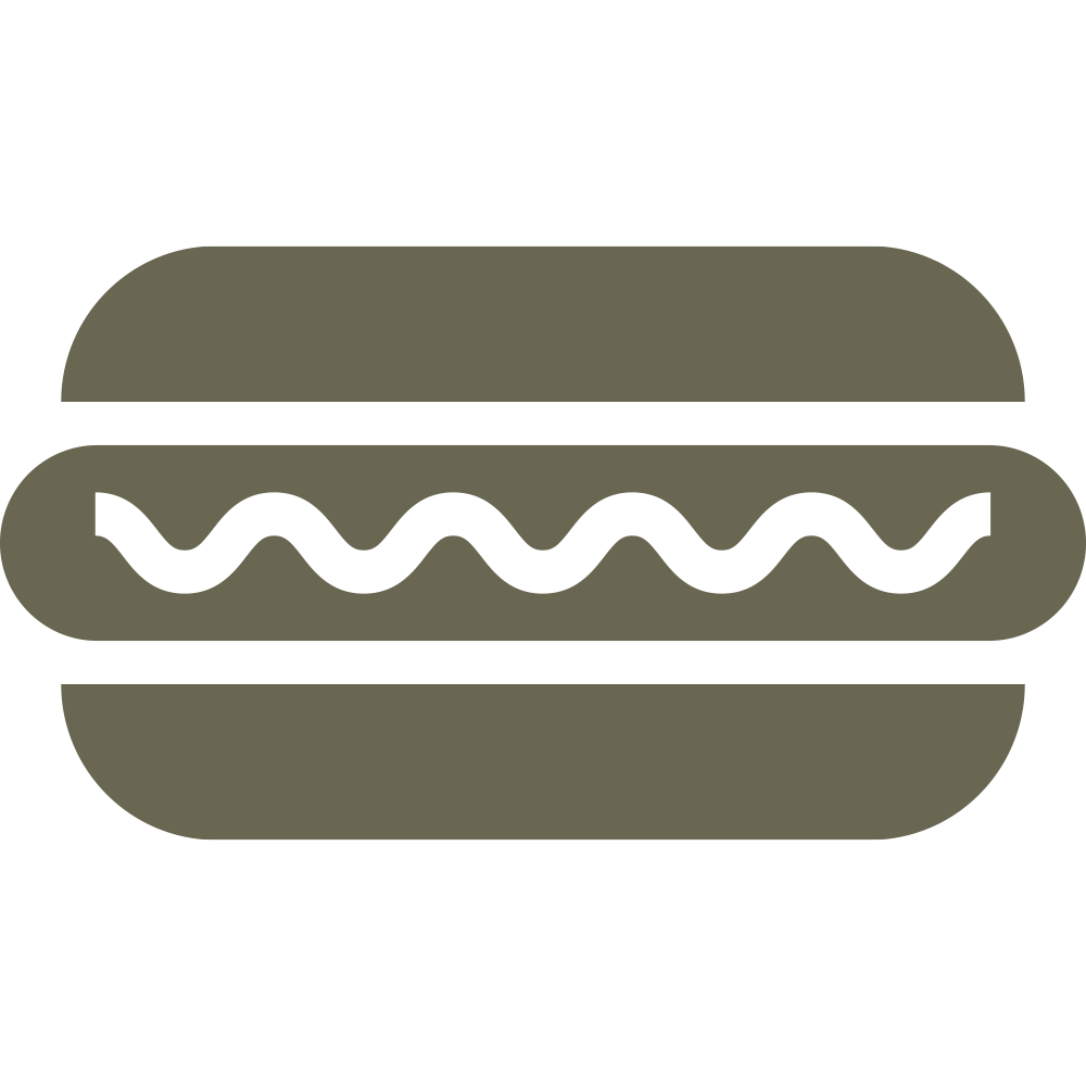 The Hot Dog Delrin Leather Stamp features a simple, stylized icon of a hot dog, depicted in a solid color. The design shows a sausage inside a sliced bun, with a wavy line in the middle representing condiments.