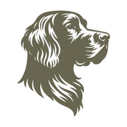 Classic Irish Setter head design featuring flowing fur and a noble profile, ideal for dog-themed leatherwork like collars, tags, wallets, and field gear.