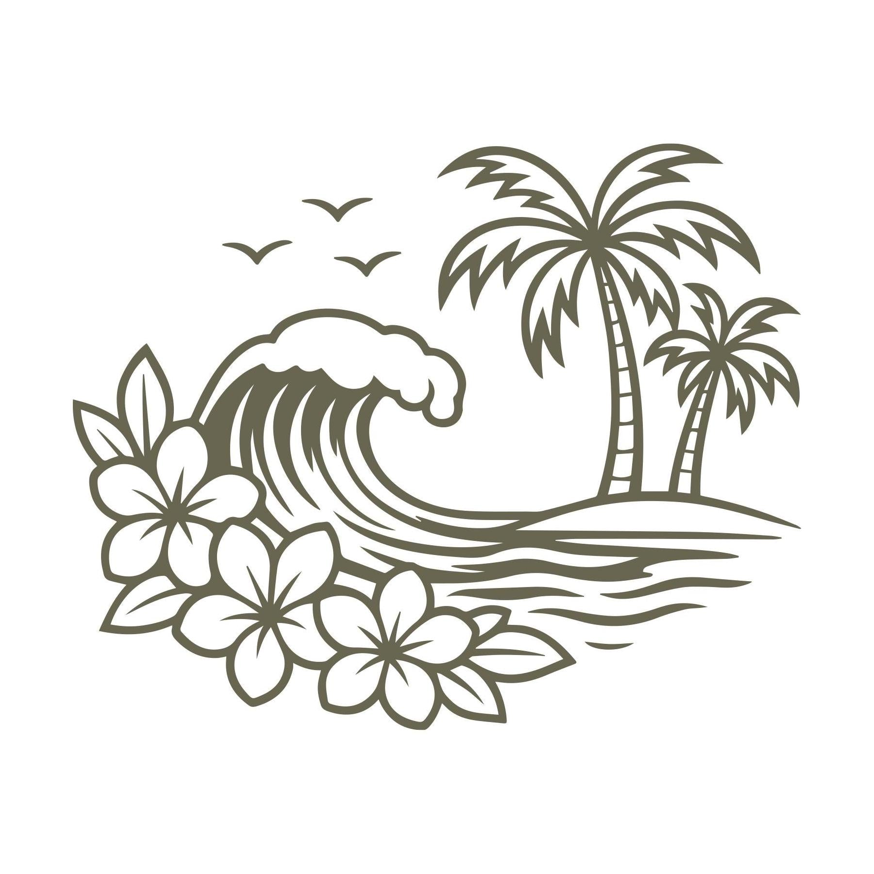 Tropical Wave with Flowers Delrin Leather Stamp