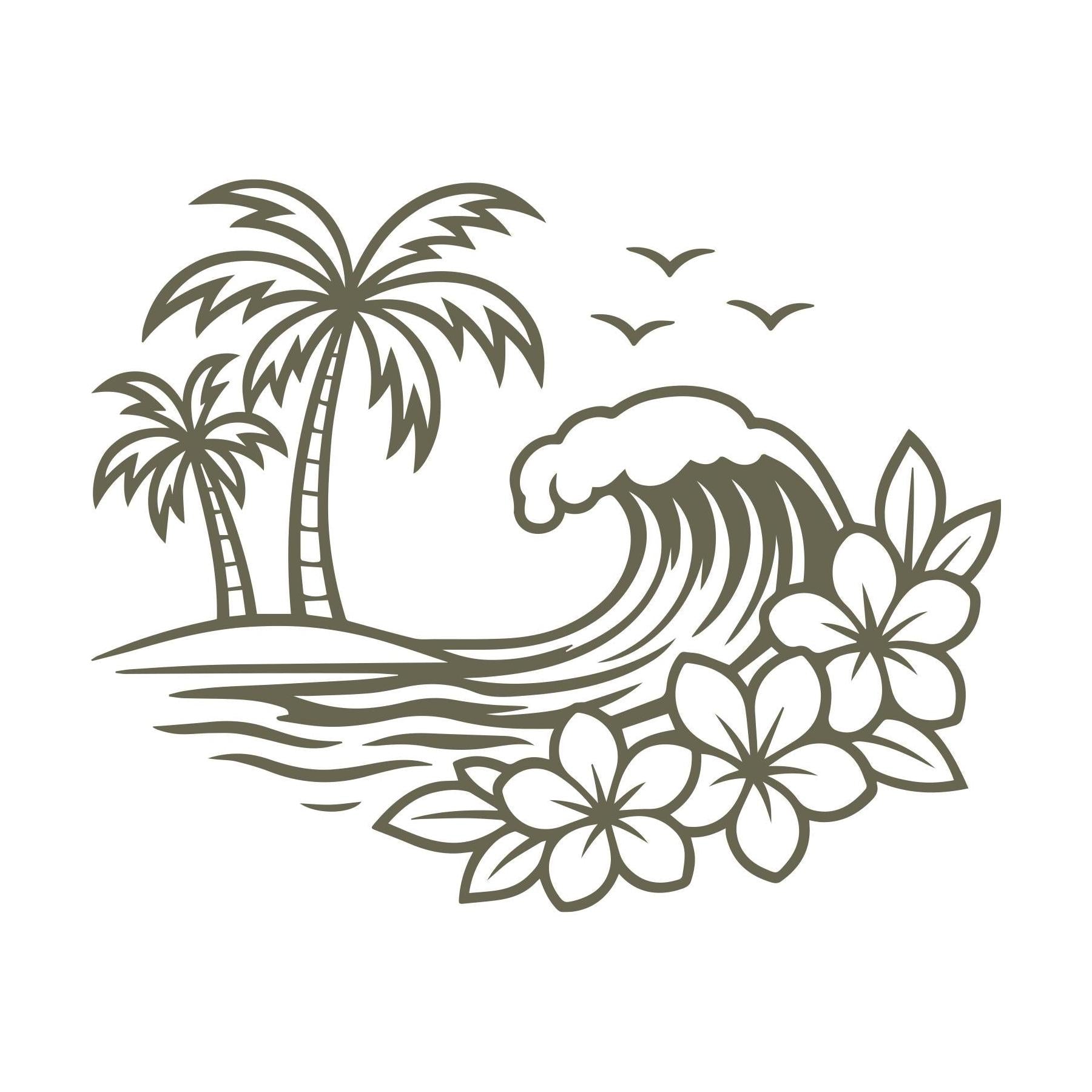 Tropical Wave with Flowers Delrin Leather Stamp