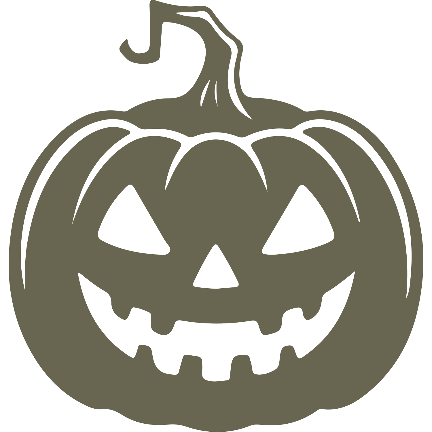 Delrin leather stamp design of a carved jack-o’-lantern with sharp eyes, a wide grin, and a curling stem—perfect for Halloween projects.