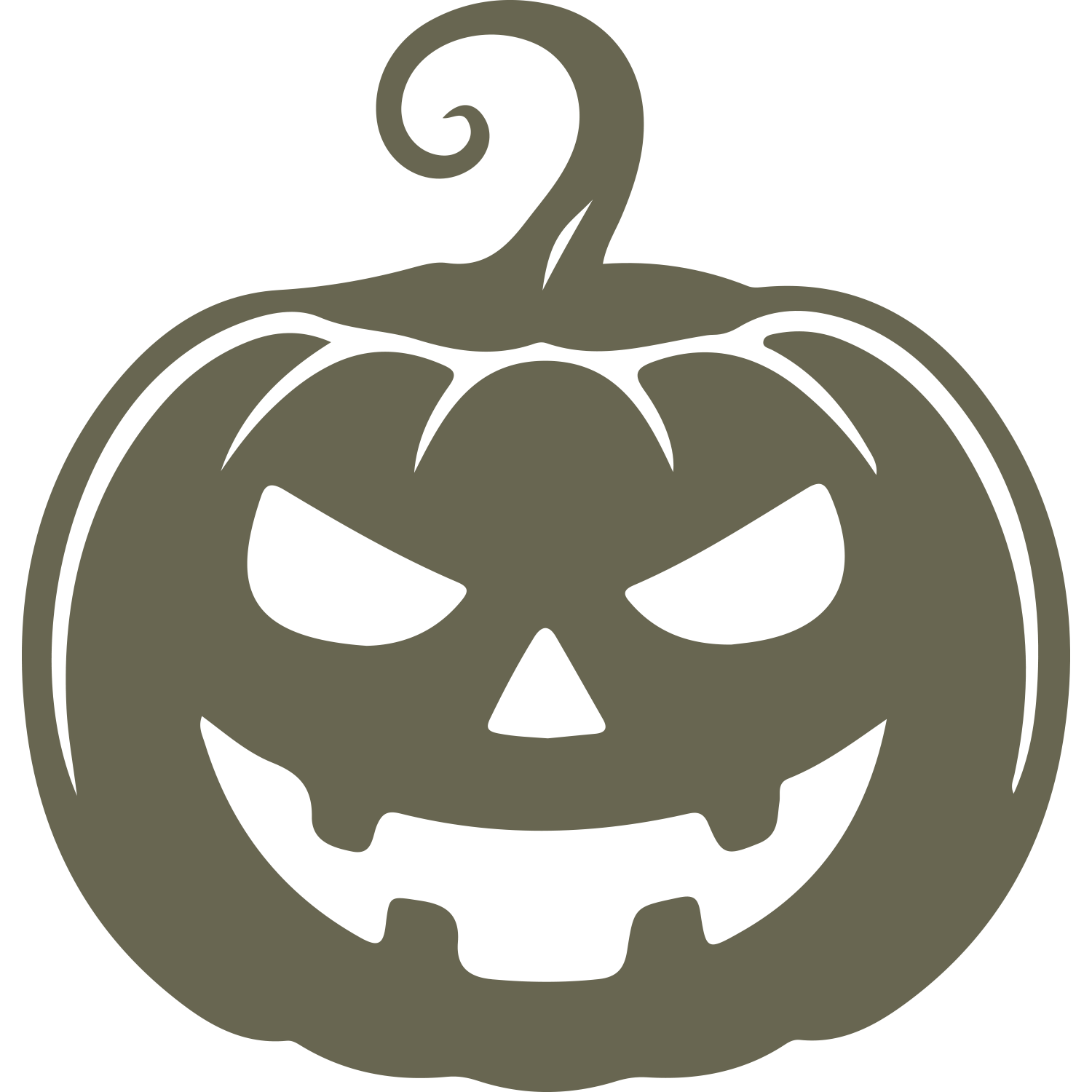 Delrin leather stamp design of a carved jack-o’-lantern with sharp eyes, a wide grin, and a curling stem—perfect for Halloween projects.