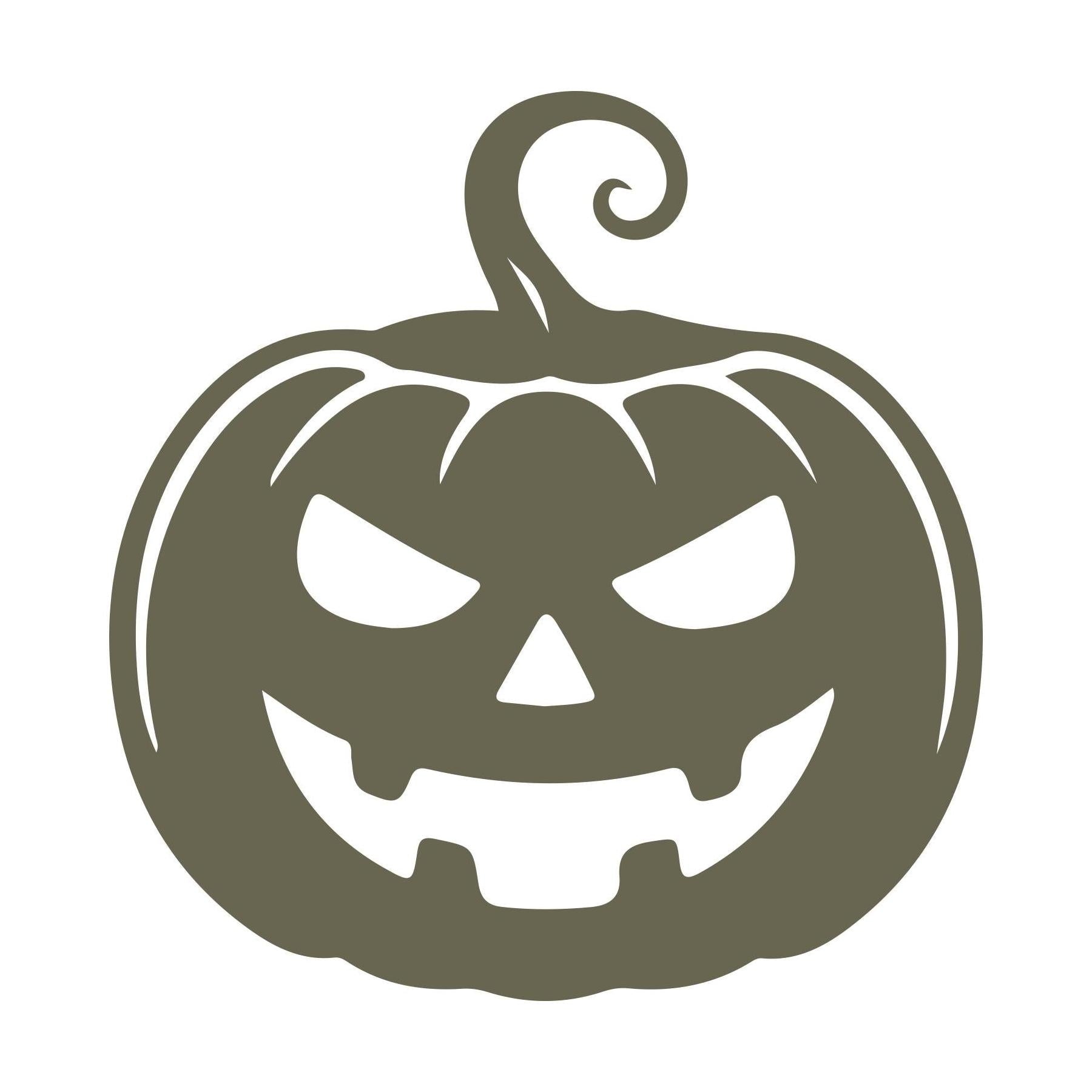 Delrin leather stamp design of a carved jack-o’-lantern with sharp eyes, a wide grin, and a curling stem—perfect for Halloween projects.