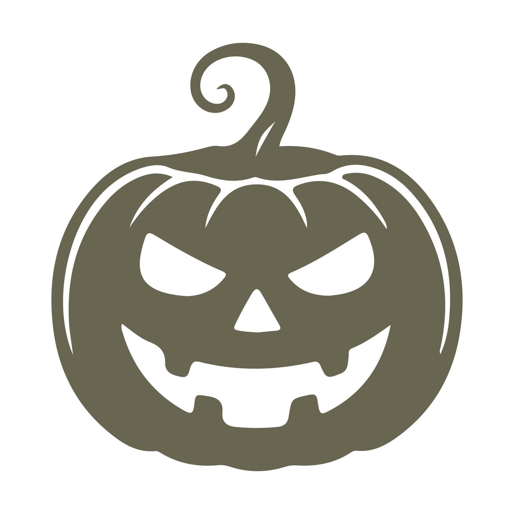 Delrin leather stamp design of a carved jack-o’-lantern with sharp eyes, a wide grin, and a curling stem—perfect for Halloween projects.