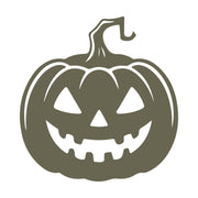 Delrin leather stamp design of a carved jack-o’-lantern with sharp eyes, a wide grin, and a curling stem—perfect for Halloween projects.