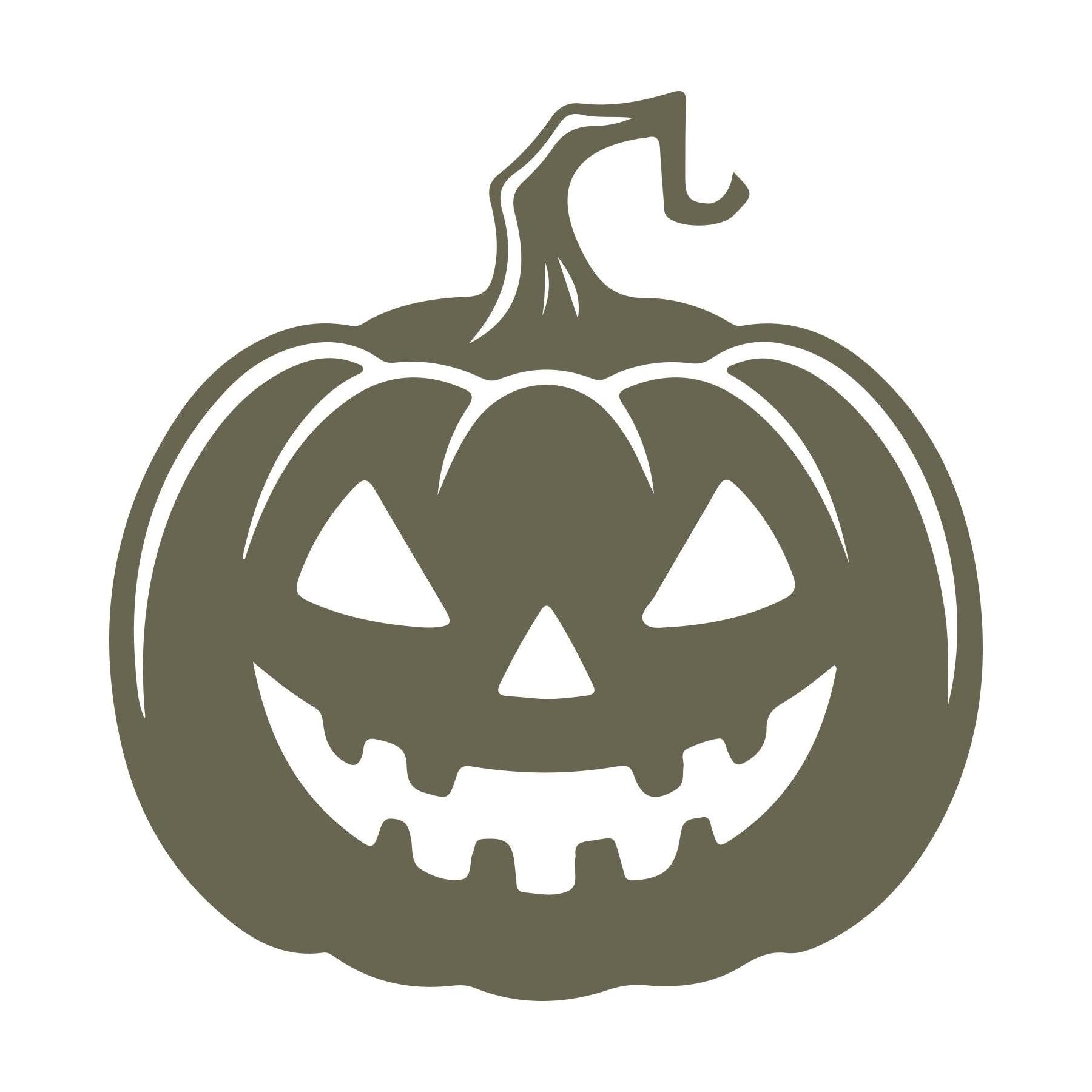 Delrin leather stamp design of a carved jack-o’-lantern with sharp eyes, a wide grin, and a curling stem—perfect for Halloween projects.