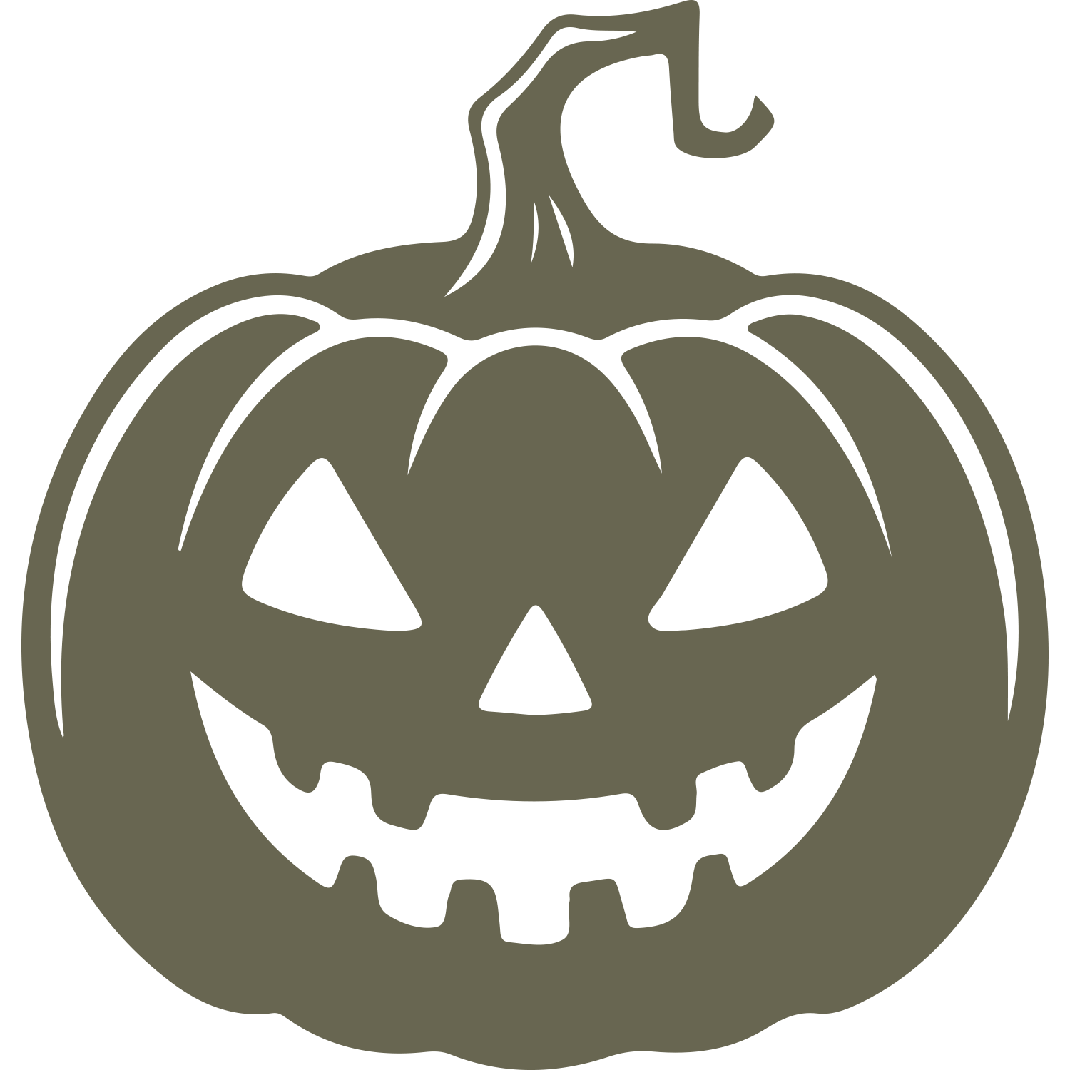Delrin leather stamp design of a carved jack-o’-lantern with sharp eyes, a wide grin, and a curling stem—perfect for Halloween projects.