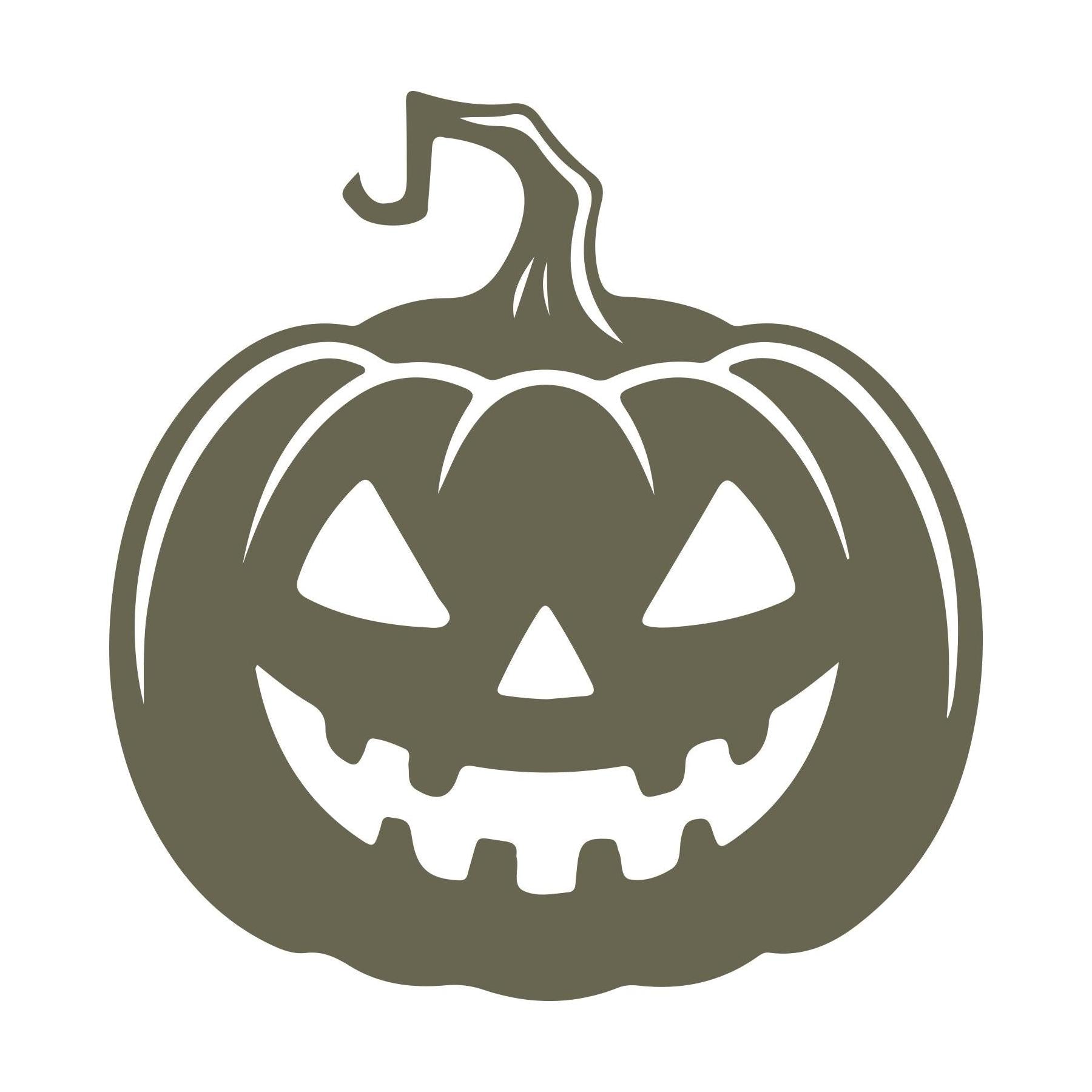 Delrin leather stamp design of a carved jack-o’-lantern with sharp eyes, a wide grin, and a curling stem—perfect for Halloween projects.