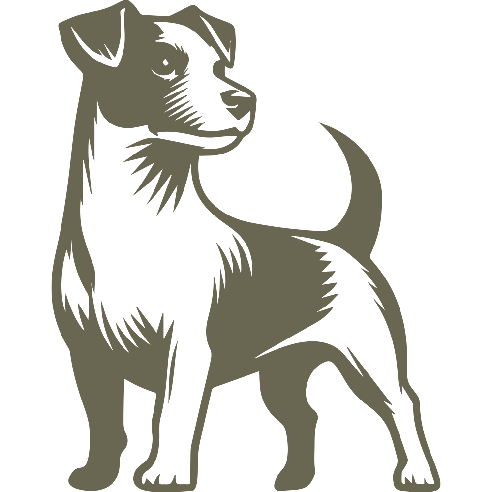 Detailed Jack Russell Terrier design, showcasing its signature alert stance and expressive facial features.