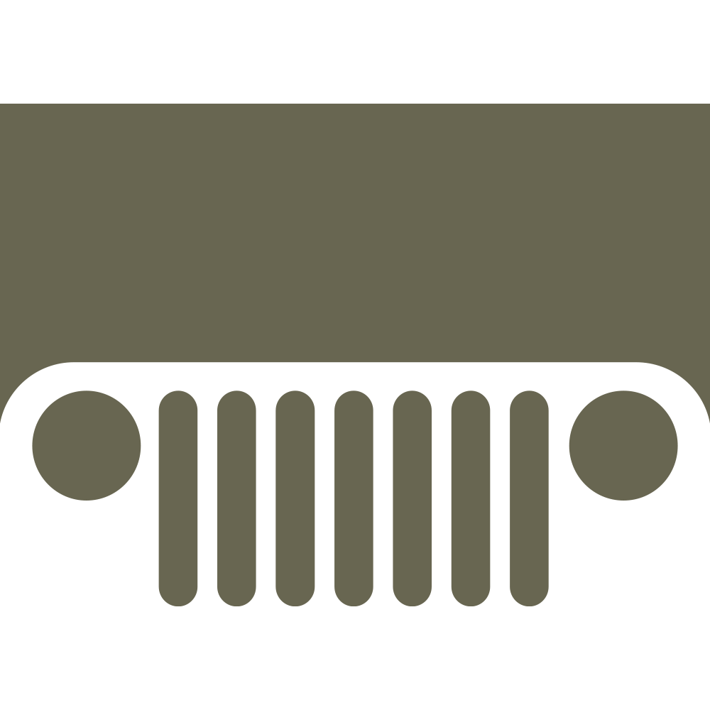 A solid dark olive green square, displaying a uniform color, called the Jeep Grille Delrin Leather Stamp.