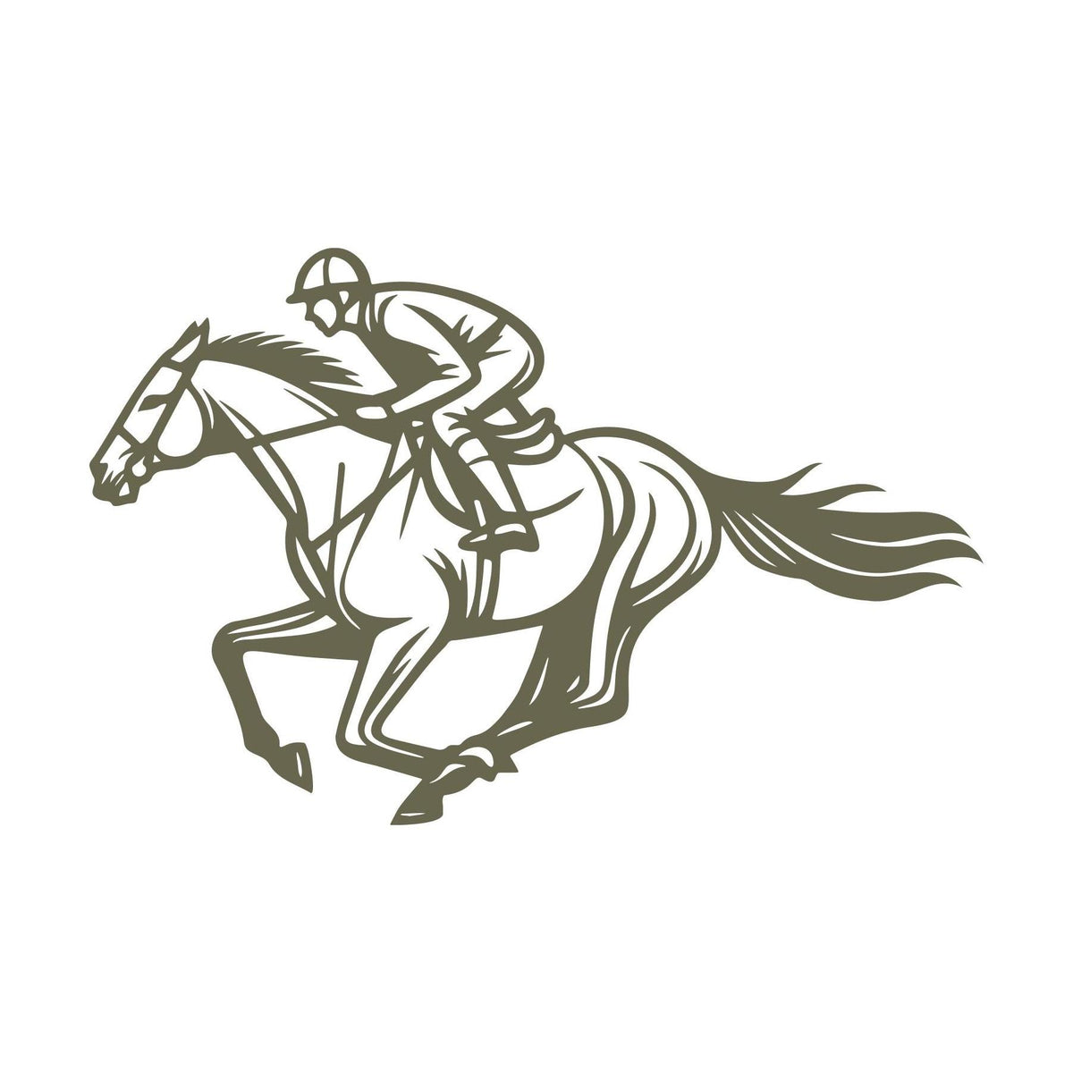 Horse and jockey racing illustration designed for Delrin leather stamping.