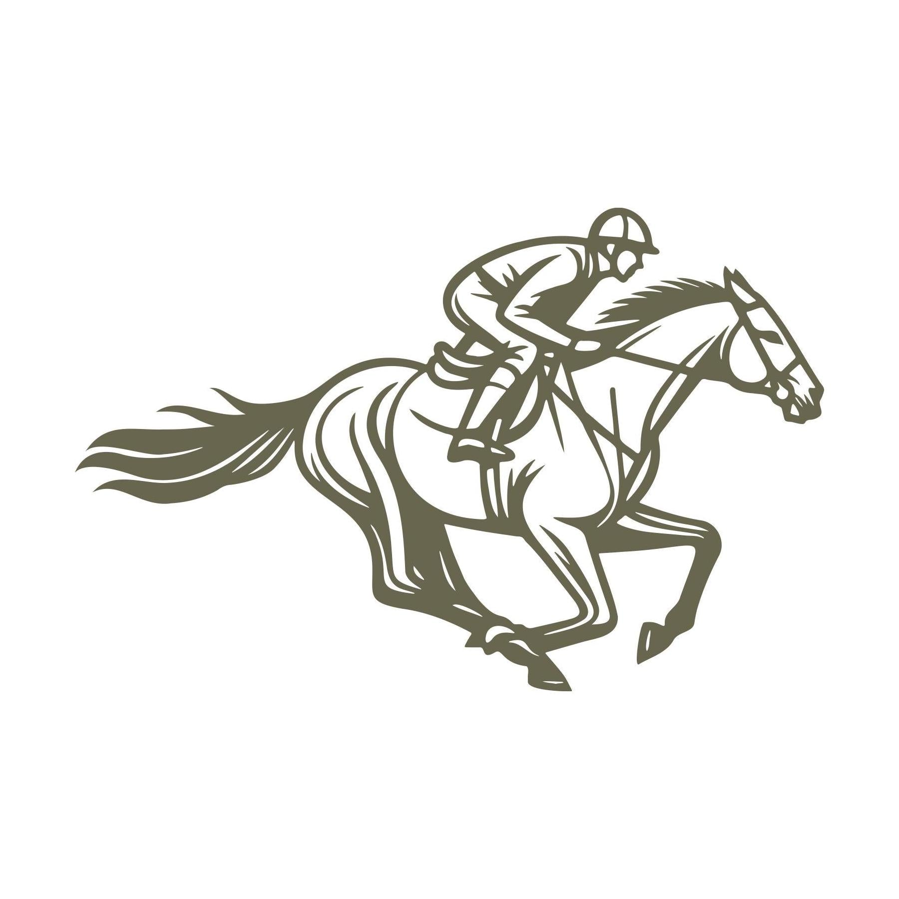 Horse and jockey racing illustration designed for Delrin leather stamping.