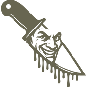 Delrin leather stamp design of a dripping knife with a sinister smiling face reflected in the blade, perfect for horror or Halloween-themed leather projects.