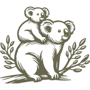 Illustration of a koala with a baby on its back, designed for Delrin leather stamping.