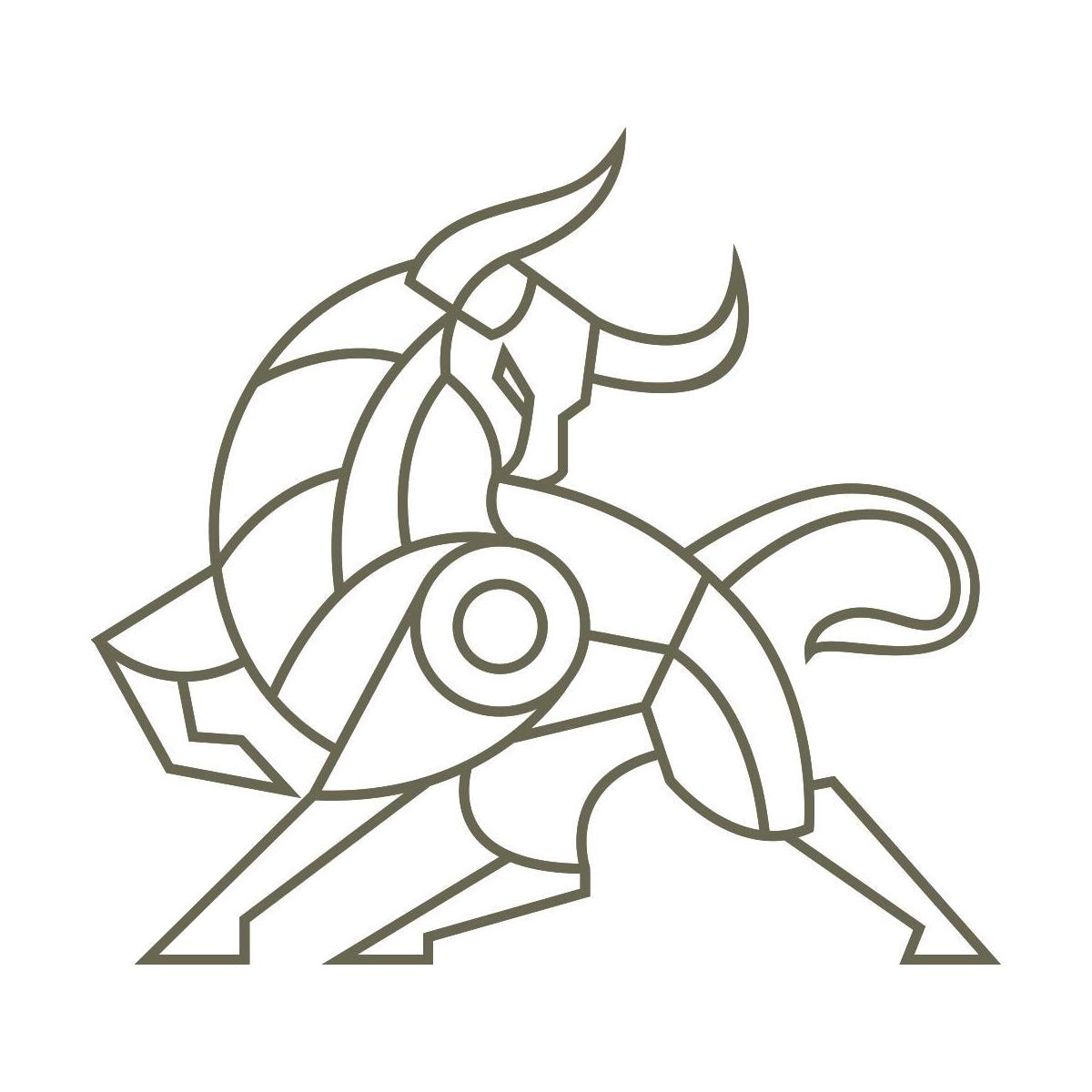 Delrin leather stamp design of a geometric bull in motion with angular, evenly weighted line details.