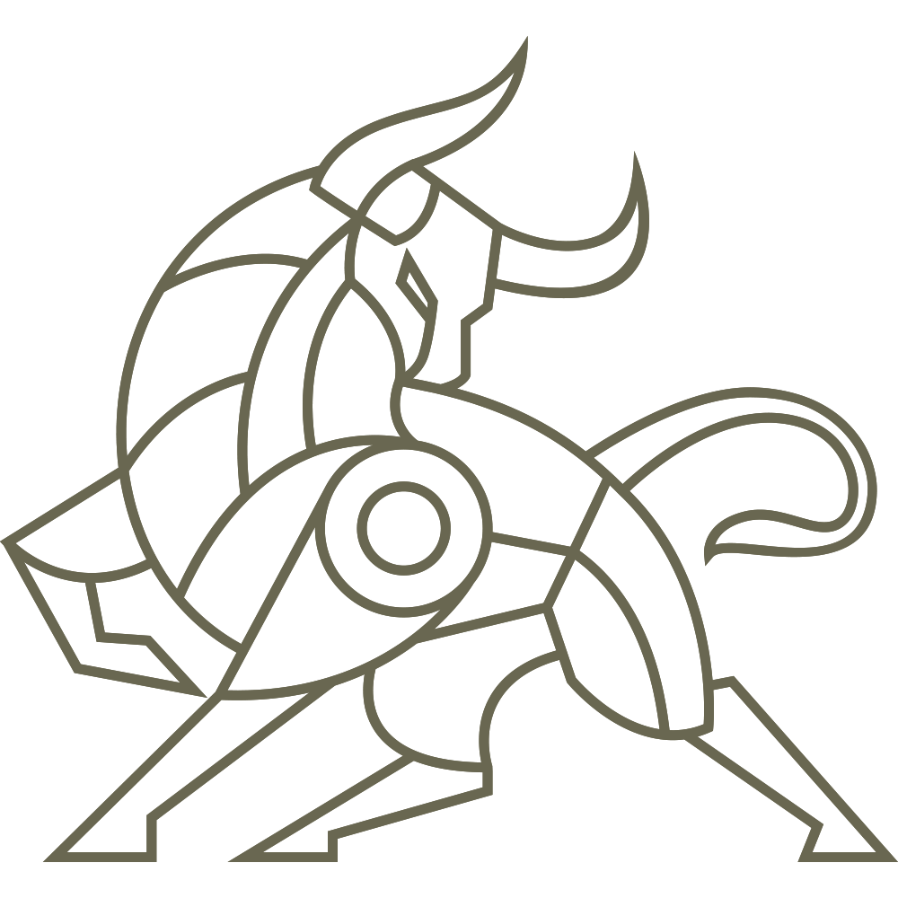 Delrin leather stamp design of a geometric bull in motion with angular, evenly weighted line details.