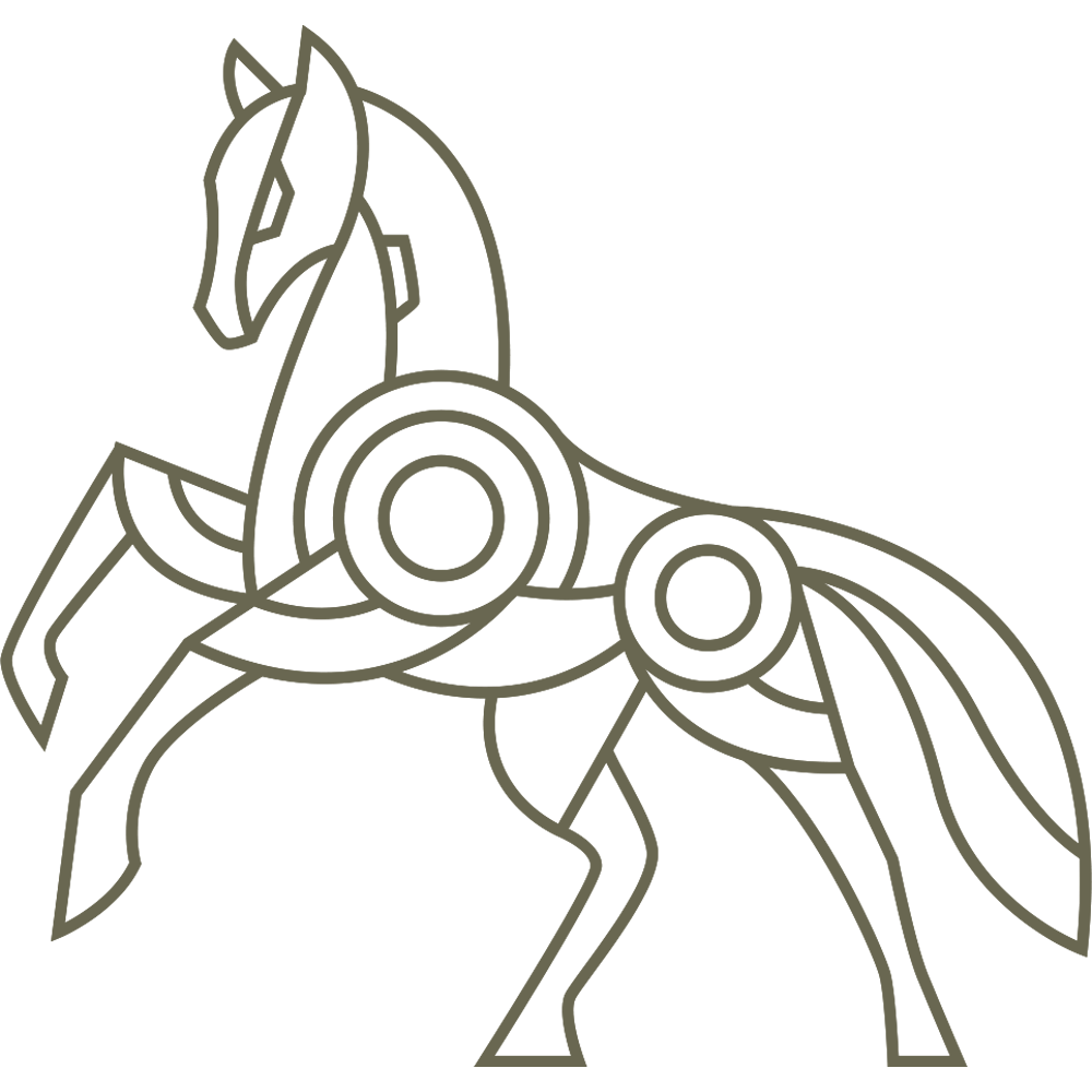 Delrin leather stamp design of a geometric horse in motion with clean, evenly weighted line details.