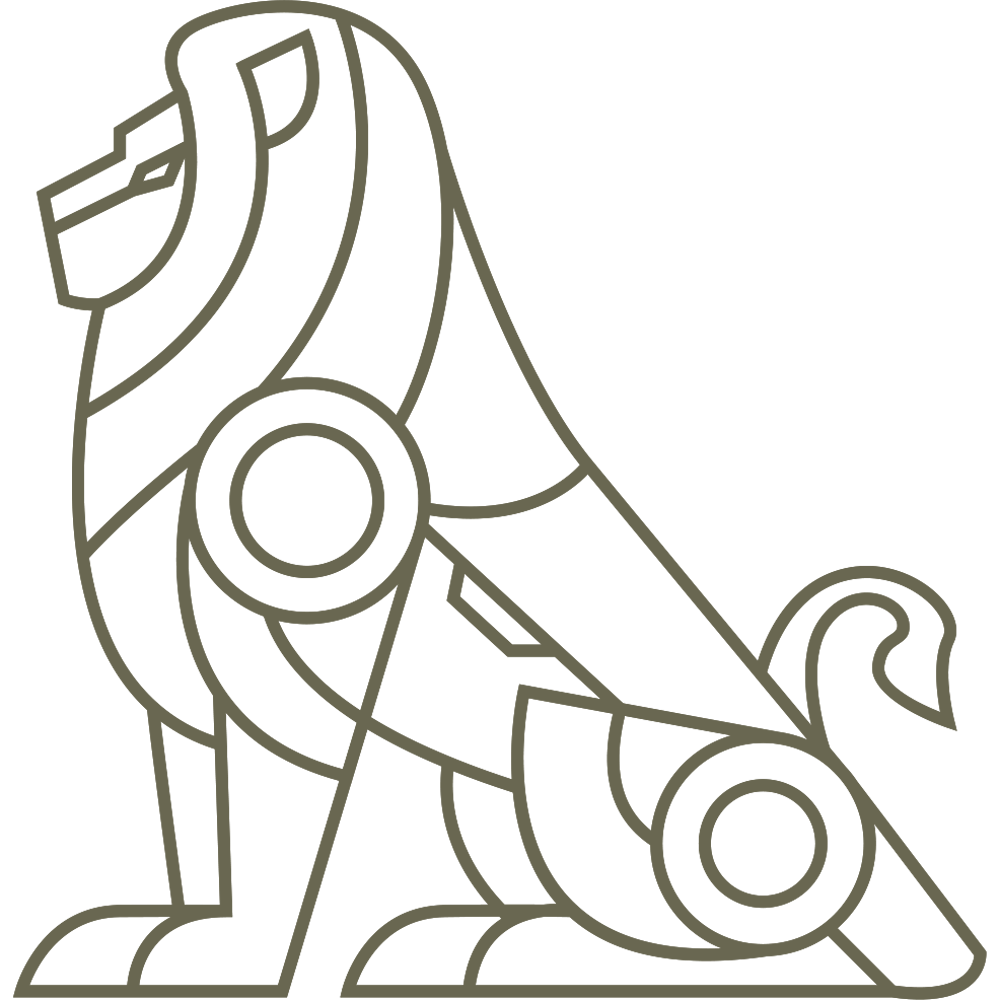 Delrin leather stamp design of a geometric lion in a seated pose with clean, evenly weighted line details.