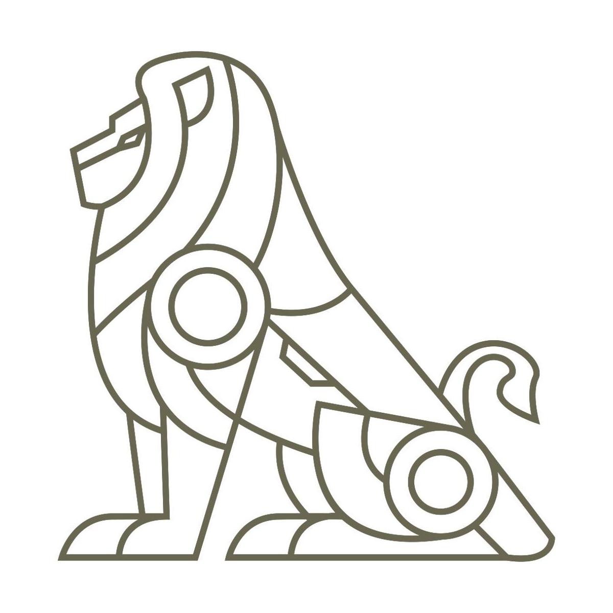 Delrin leather stamp design of a geometric lion in a seated pose with clean, evenly weighted line details.