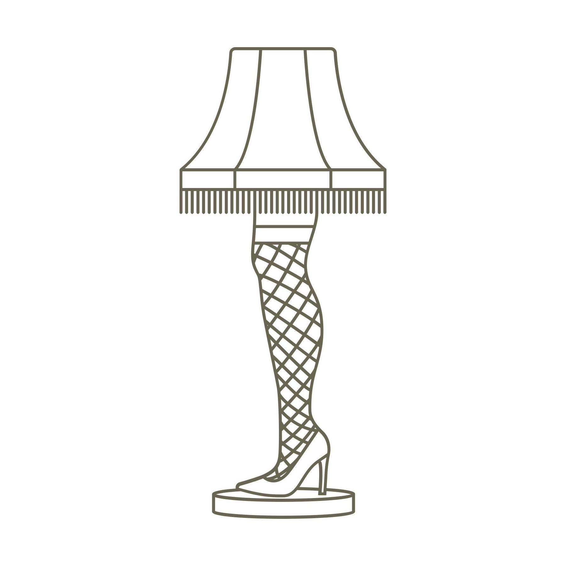 Delrin leather stamp design of the iconic leg lamp with fringe shade and fishnet stocking—perfect for holiday or movie-themed leather projects.
