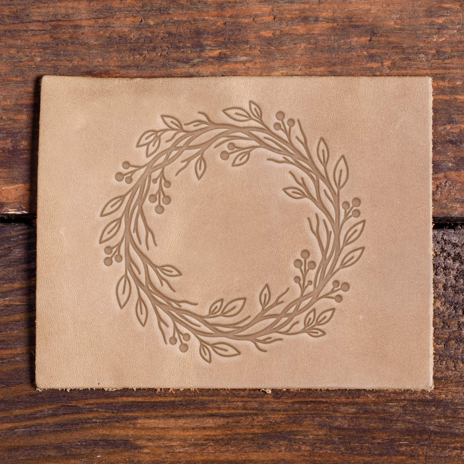 Leafy Wreath with Berries Delrin Leather Stamp