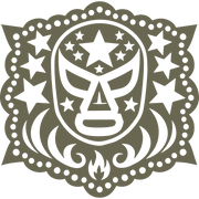 Elaborate lucha libre mask design featuring star motifs and decorative cutout patterns in a symmetrical layout.