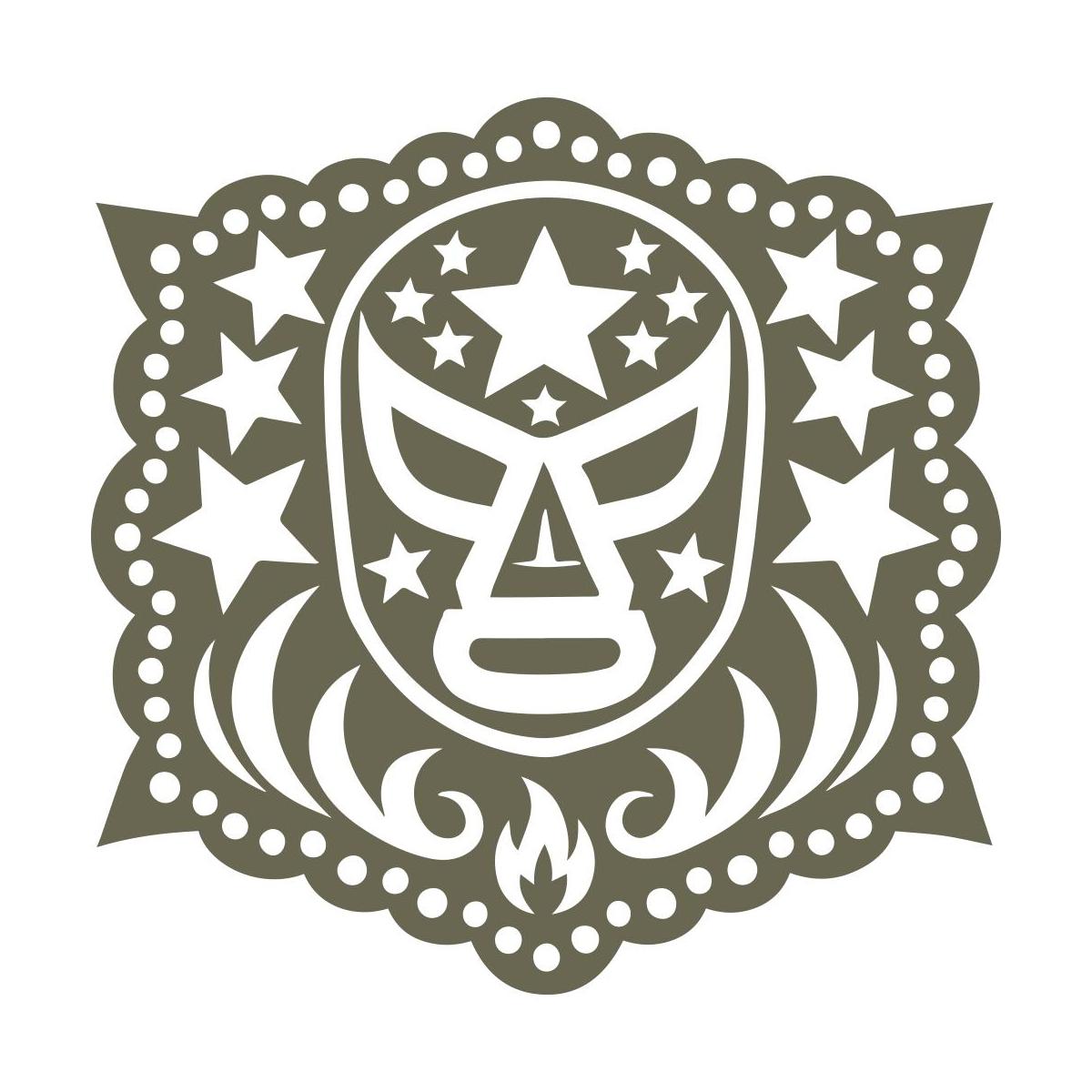 Elaborate lucha libre mask design featuring star motifs and decorative cutout patterns in a symmetrical layout.