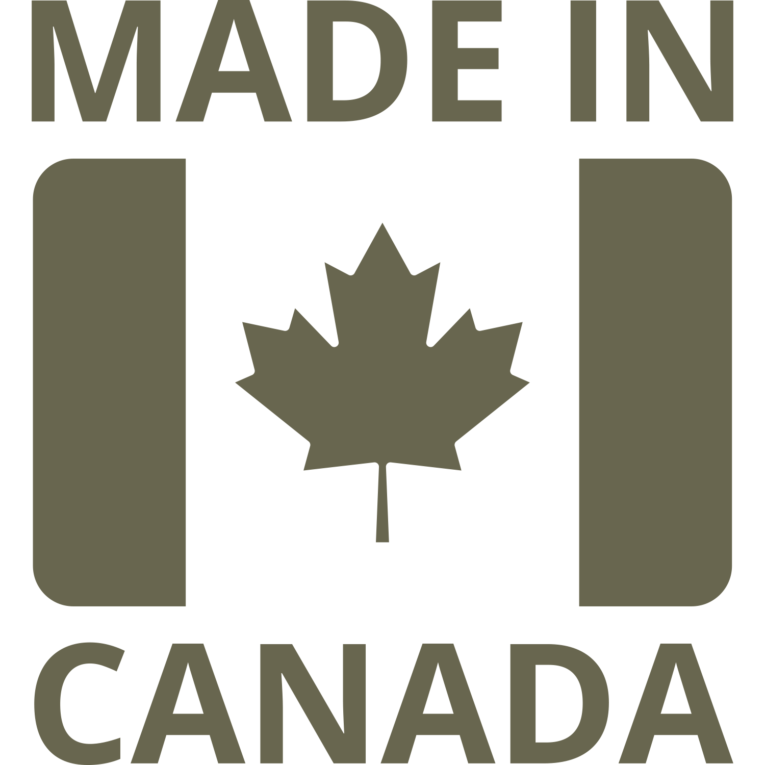 Made in Canada flag stamp design with maple leaf and bold block lettering