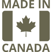 Made in Canada flag stamp design with maple leaf and bold block lettering