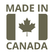 Made in Canada flag stamp design with maple leaf and bold block lettering