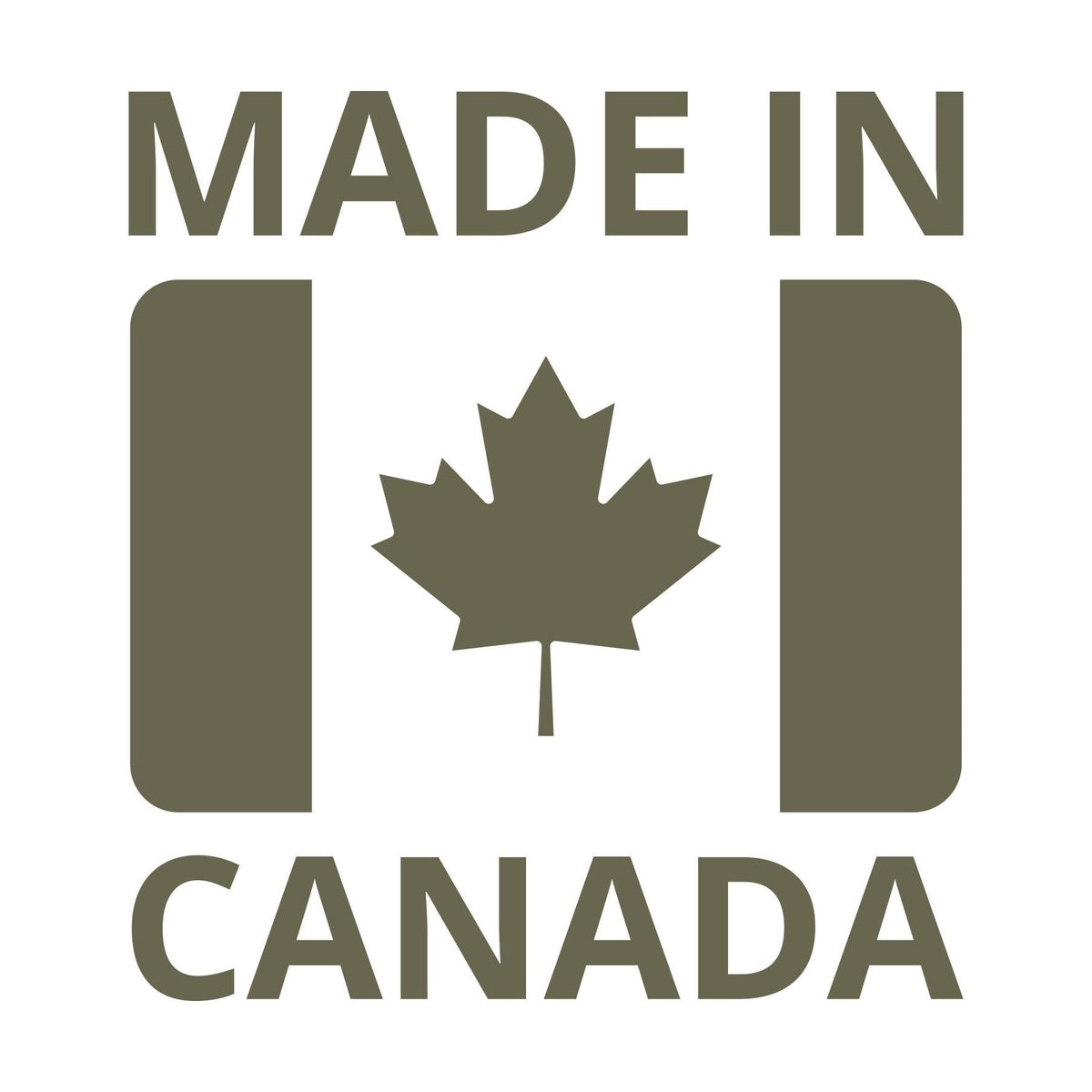 Made in Canada flag stamp design with maple leaf and bold block lettering