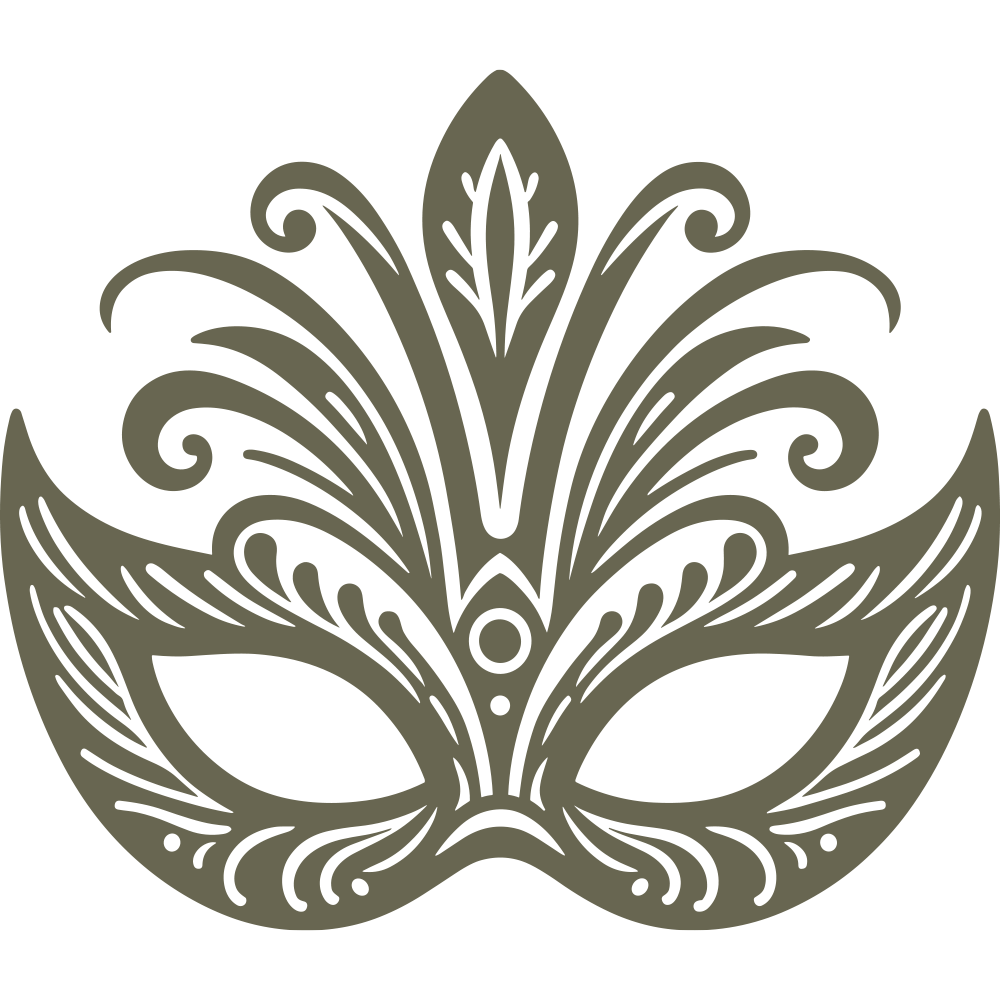 A solid color image featuring an olive green background with the Mardi Gras Mask Delrin Leather Stamp.