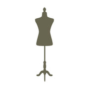 Vintage-style dress form silhouette with a narrow waist and tripod base, designed as a Delrin leather stamp—perfect for fashion-themed or sewing-inspired leather pieces.