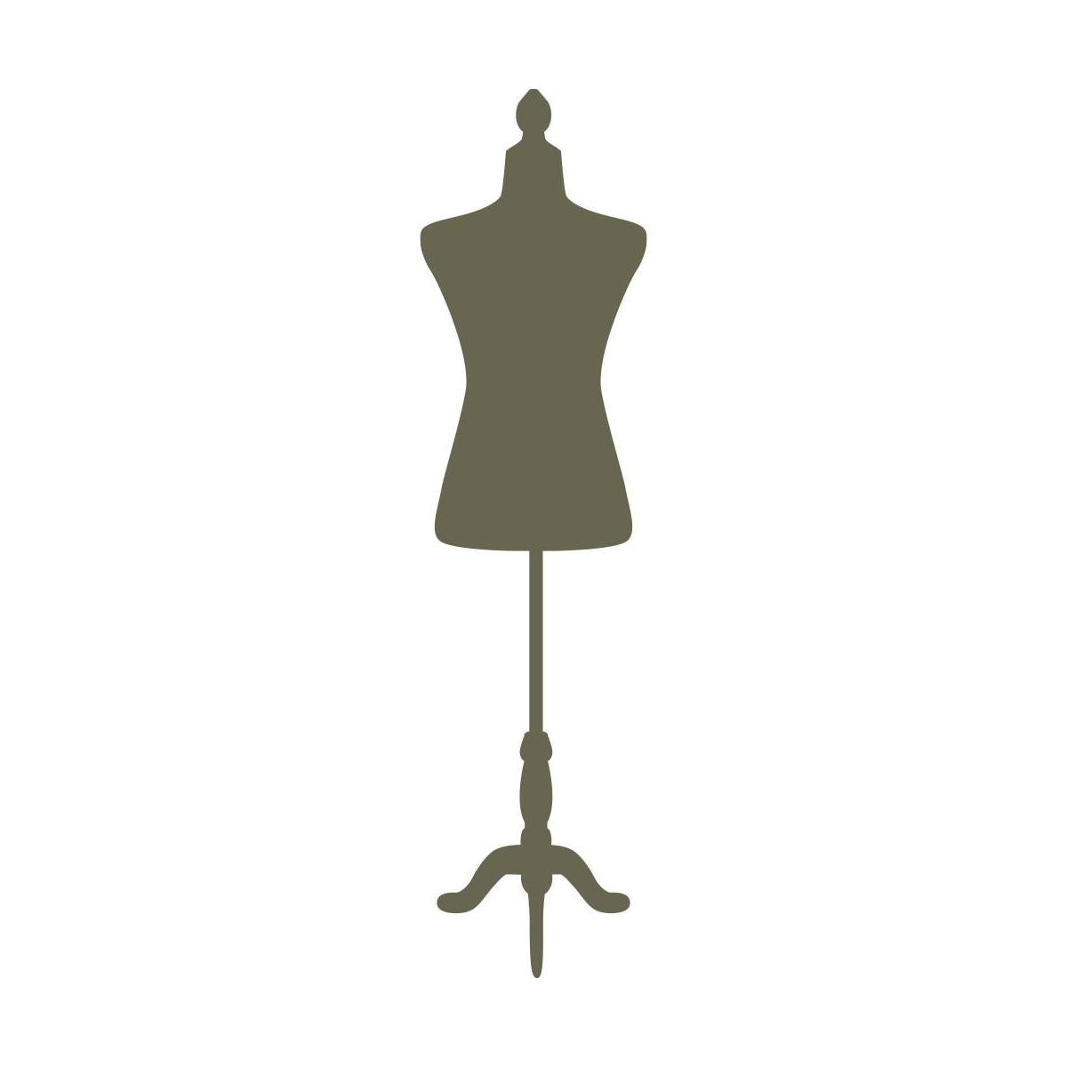 Vintage-style dress form silhouette with a narrow waist and tripod base, designed as a Delrin leather stamp—perfect for fashion-themed or sewing-inspired leather pieces.