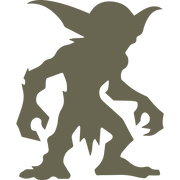 Cartoon-style goblin silhouette with long ears, sharp claws, and a hunched posture. Designed as a Delrin leather stamp for fantasy-themed leathercraft projects like journals, belts, or dice bags.