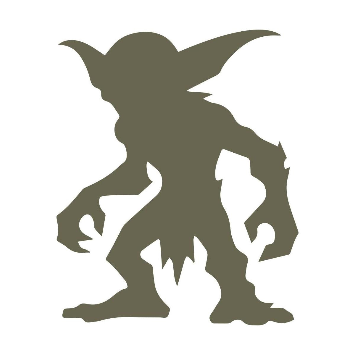 Cartoon-style goblin silhouette with long ears, sharp claws, and a hunched posture. Designed as a Delrin leather stamp for fantasy-themed leathercraft projects like journals, belts, or dice bags.