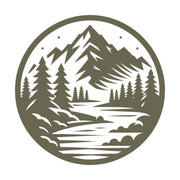 Delrin leather stamp with a scenic mountain landscape design, perfect for nature and outdoor-themed leatherworking projects.
