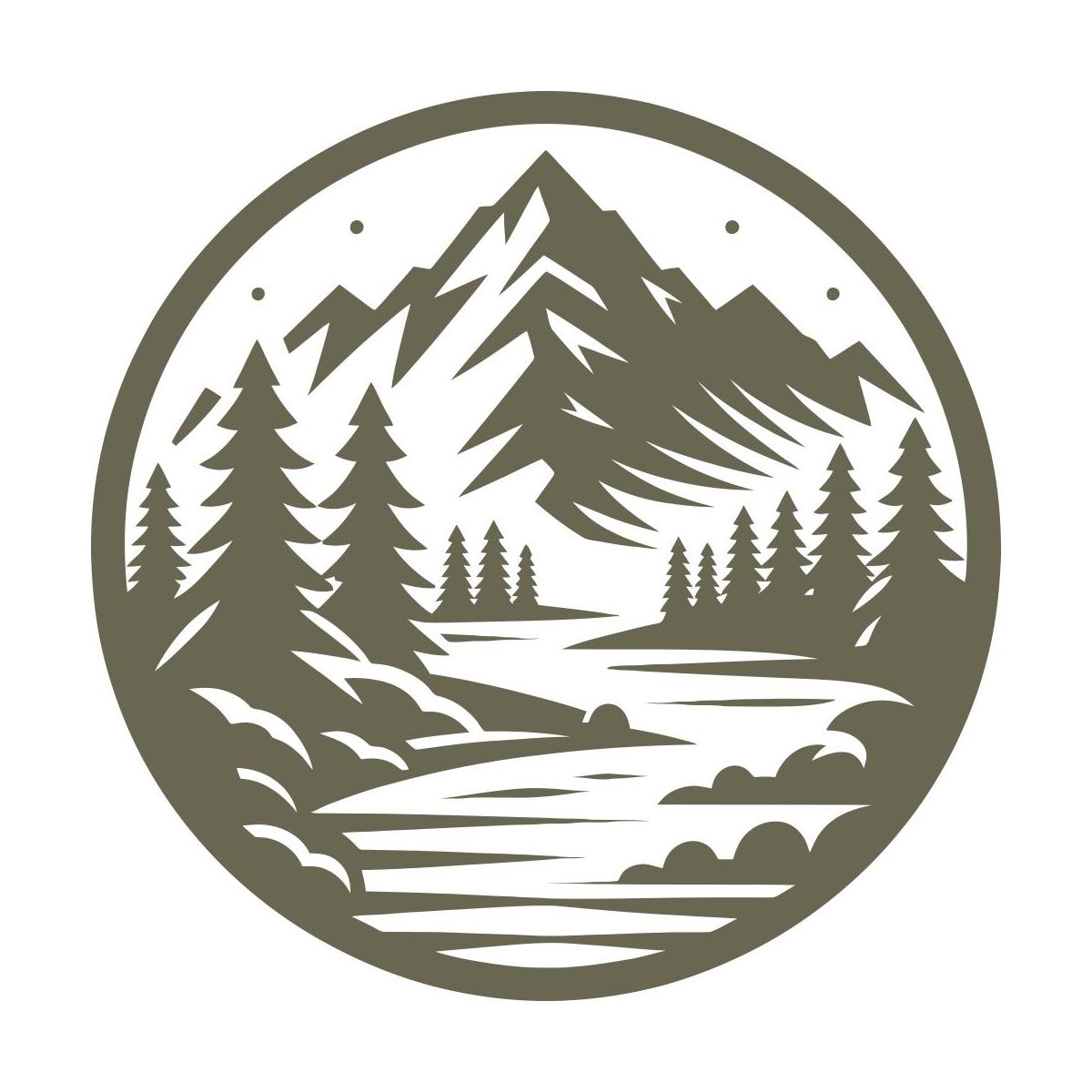 Delrin leather stamp with a scenic mountain landscape design, perfect for nature and outdoor-themed leatherworking projects.