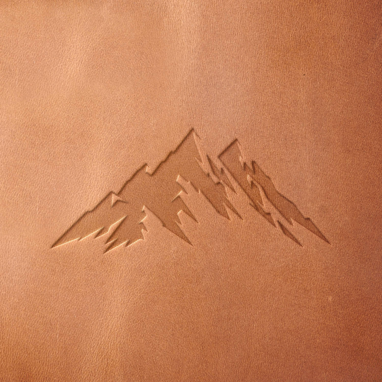 Leather sample with a crisp mountain range stamp impression from a Delrin leather stamp, ideal for creating high-quality nature and outdoor-themed leathercraft projects.